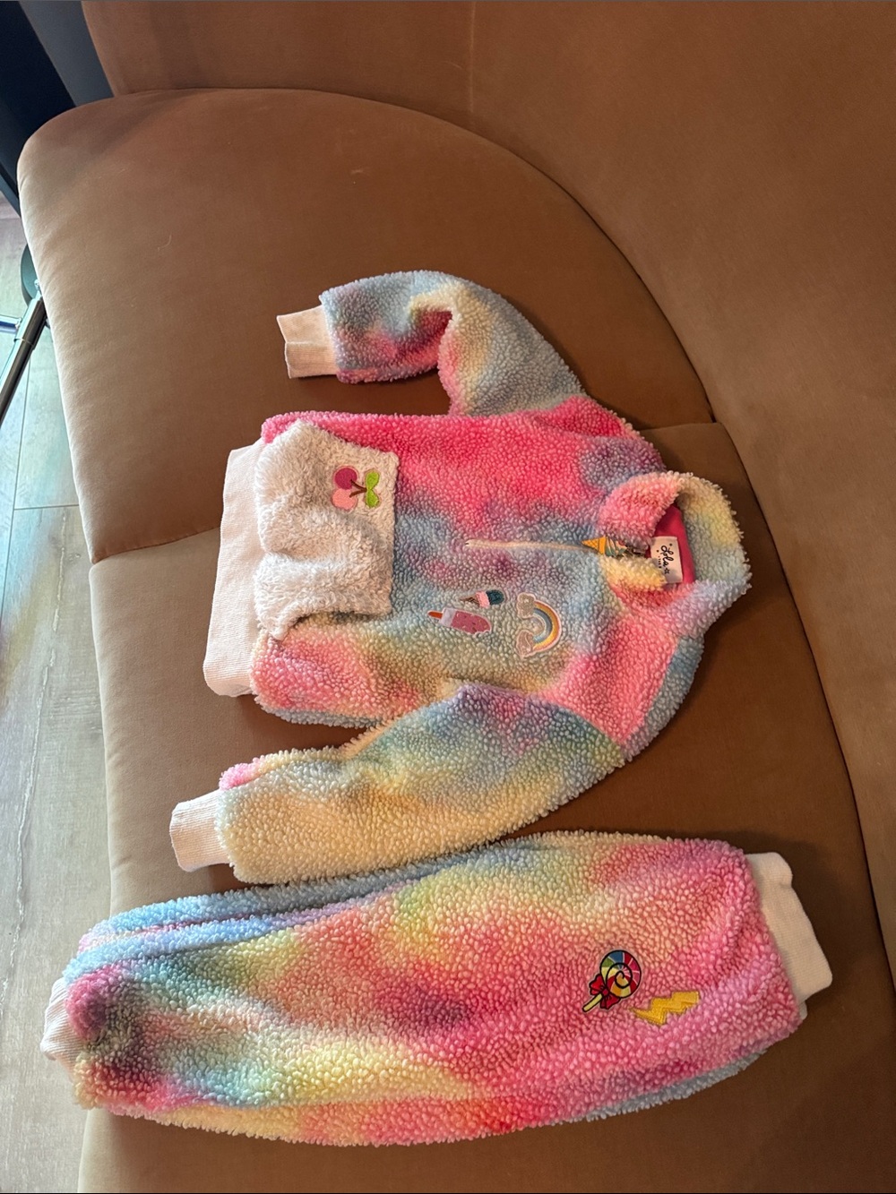 Lola & The Boys Rainbow Sherpa Jacket & Pants Set - Pastel Tie-Dye